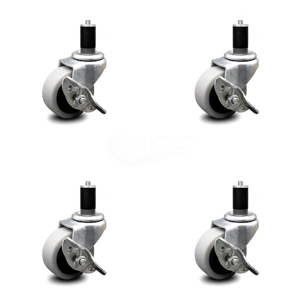 Service Caster 2 Inch Thermoplastic Wheel 1-1/2 Inch Expanding Stem Caster with Brakes, 4PK SCC-EX05S210-TPRS-SLB-112-4 - main